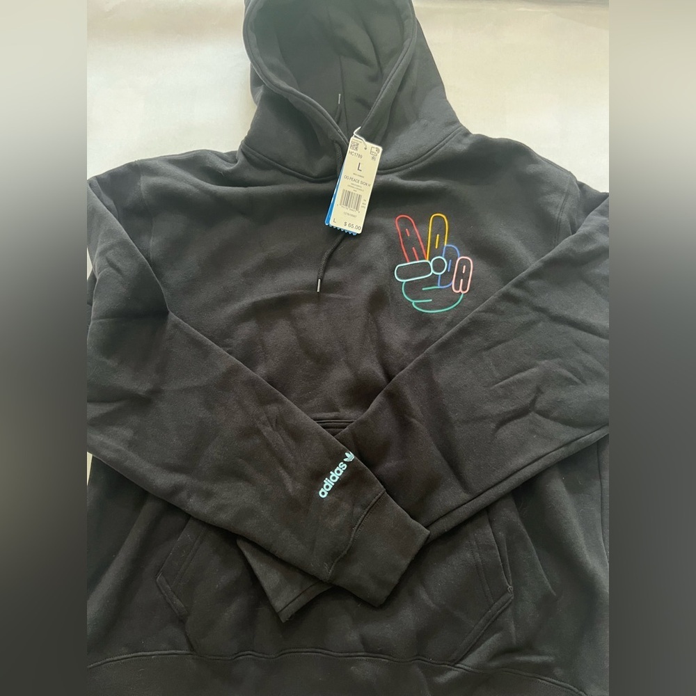 Adidas Black Hoodie with Peace Sign Graphic
